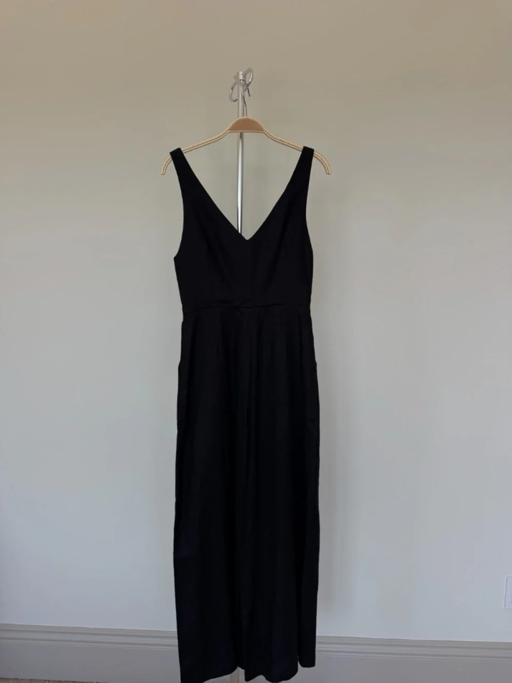 Reformation  Black Linen Blend Button Wide Leg Jumpsuit with Pockets